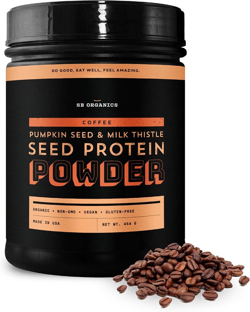 Sun Bay Organics Pumpkin og Melk Thistle Seed Vegansk Protein pulver - 1lb Canister - Kaffe Plant Basert Protein pulver Shake Mix - 13g Protein Blanding - Soya, Dairy, Sukker og Glutenfri