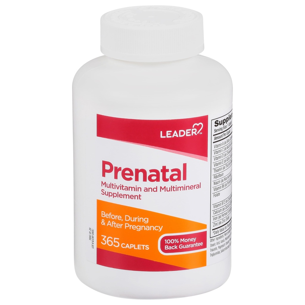 LEADER Prenatal Multivitamin med 800mcg Folic Acid & essensielle næringsstoffer for sunn graviditet og Fetal utvikling, DHA, høy potens Vitamin for å forvente mødre, daglig støtte, 365 kapler
