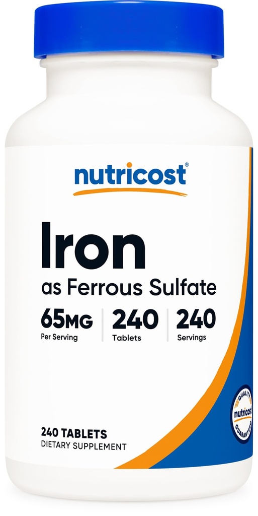 Nutricost Iron (As Ferrous Sulfate) 65 mg, 240 tabletter - Ikke-GMO, Glutenfri