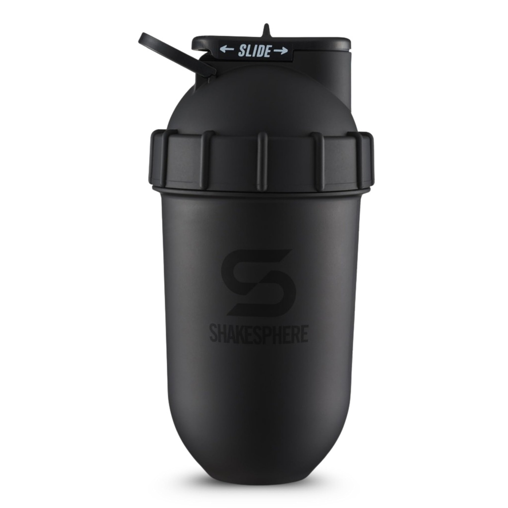 SHAKESPHERE Shaker flaske - 24oz Leak Proof Protein Shaker flaske for pre trening, smoothie og pulver drikk mikser, No-Blade Mixer for gym, BPA-fri, enkel ren og enkel å bære (Matte Black)