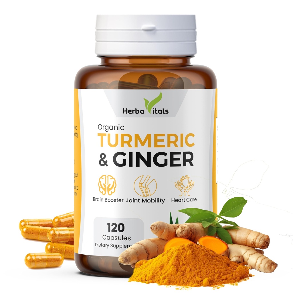 Ginger Capsules med Ginger (120 Capsules) 500 mg |Best Turmeric med Ginger Supplement®3rd Party Lab testet