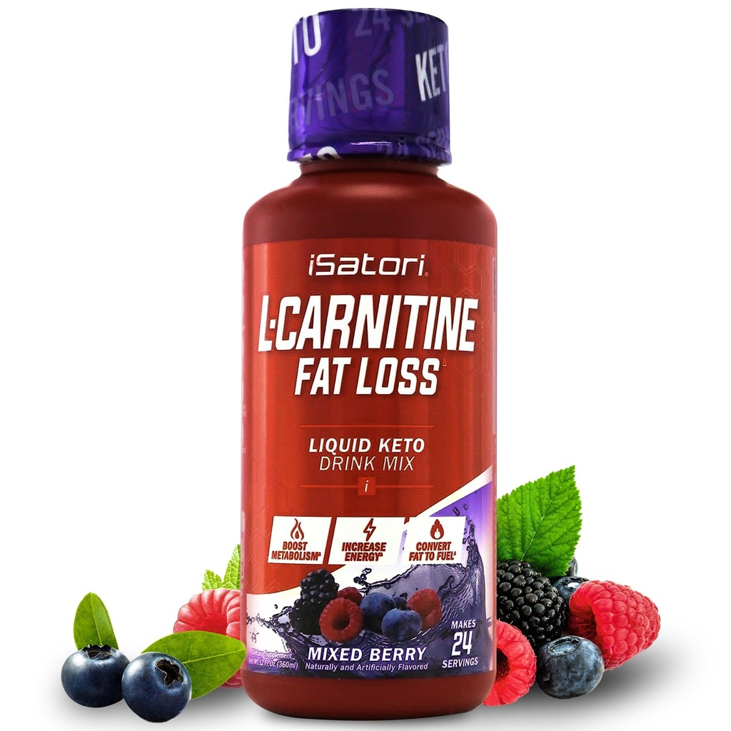 iSaturi L-karnitin 1500, trippel-blend flytende L karnitin Supplement, med acetyl og tartrat, stimulant gratis energi, lav kalorier, sukker eller gluten, keto-vennlig, blandet Berry Flavor (24-serveringer)