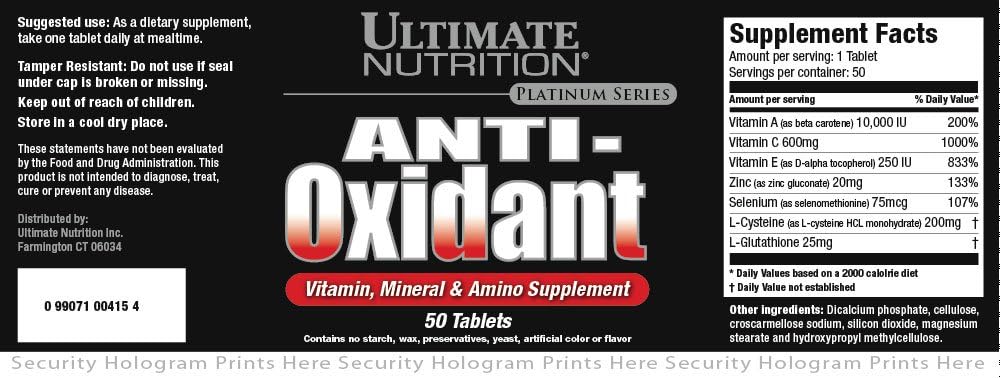 Ultimate Nutrition Antioksidant Vitamin, Mineral og Amino Supplement (50 tabletter)