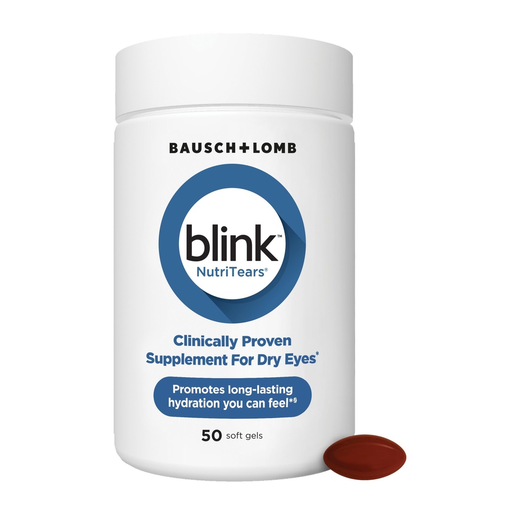 BLINK NutriTears klinisk bevist kosttilskudd for tørre øyne, øyepleie med lutein og Zeaxanthin og vitamin D til Hydrate øyne fra innsiden for langvarig lindring, 50 Softgels