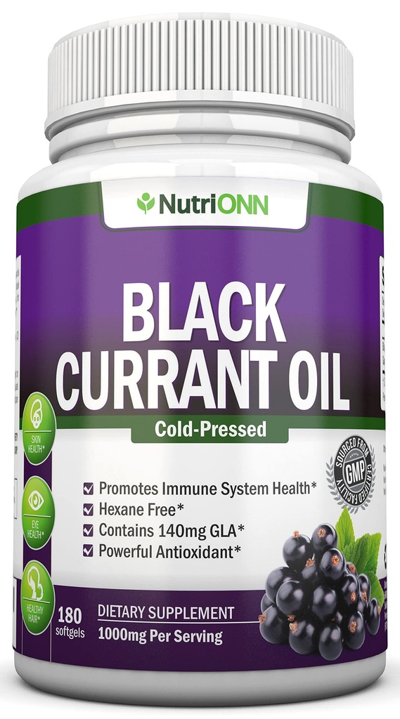 Svart Currant Olje - 1000 Mg - 180 Softgels - Kaldpresset ren svart currant frøolje - Heksan gratis - 140mg GLA Per Serving - Regulates Hormonal Balance - Flott for immunsystem, hår og hud