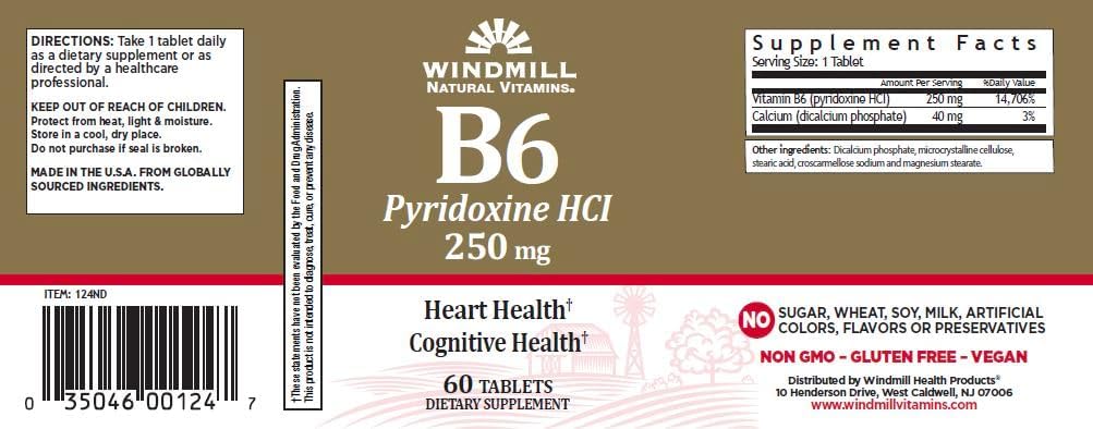 Pakke med 3 EACH WM VITAMIN B-6 250MG 60'S PT3504600124 [Helse og skjønnhet]