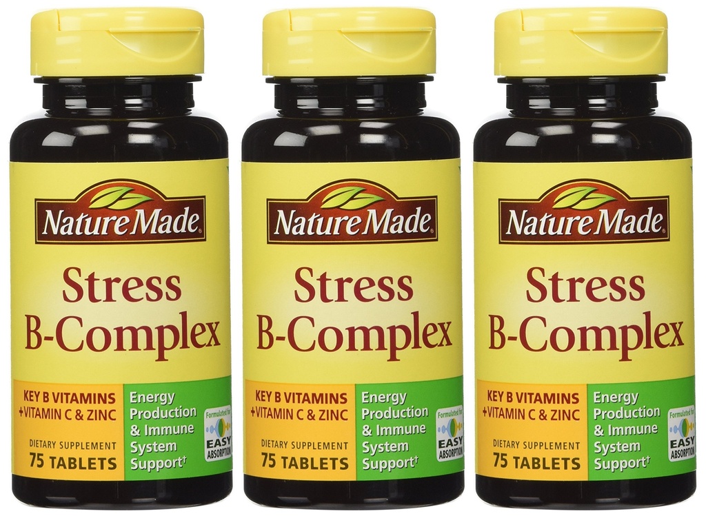 Naturlaget stress B kompleks W sink størrelse 75ct (pakke på 3) 225 ct Totalt