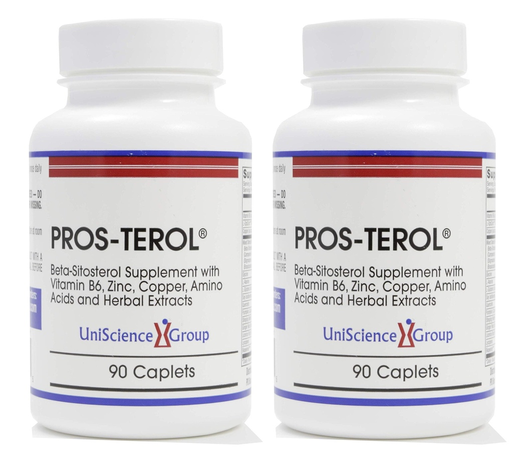 Pros-TEROL (2 flaskesett), prostate relief med 900 mg plantesteroler med pumpeskinn frø, Stinging Nettle Root, Ginger Root, Licorice Root ekstrakter 90 kapler