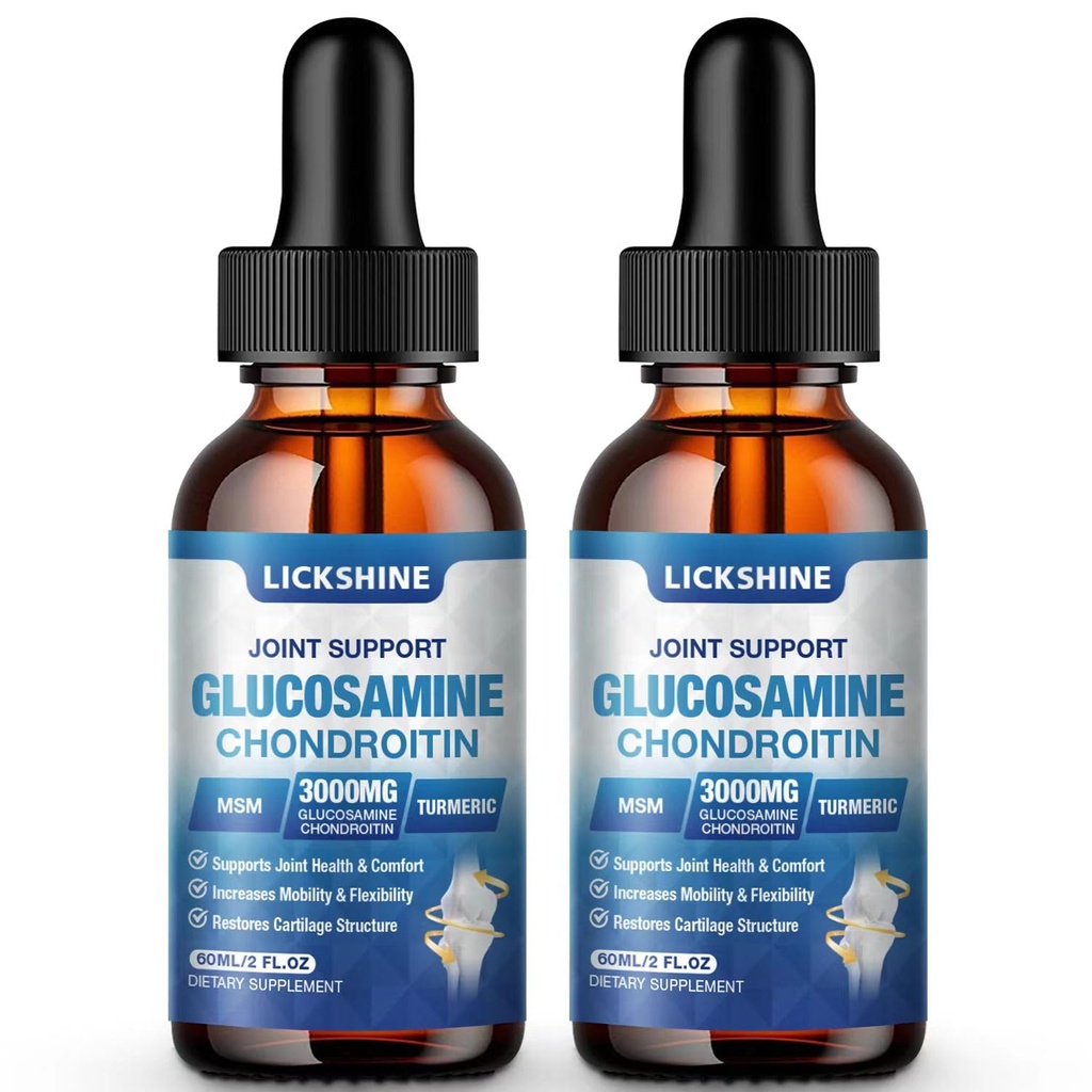 2 Pack Glukosamin Chondroitin MSM flytende dråper - Ekstra styrke felles støtte Supplement for voksne med Quercetin Boswelia, Bromelain, Hyaluronsyre, Antioksidant immunstøtte (4 fl oz)