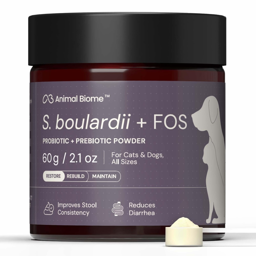 AnimalBiome Pet Probiotika - S. boulardii + FOS Probiotic og Prebiotic pulver for hunder og katter 60g