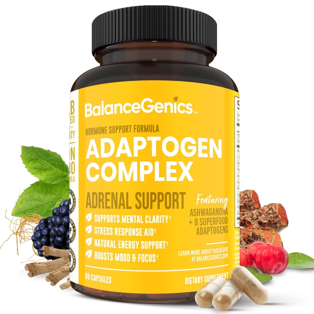 Adrenal støtte Supplement med Ashwagandha, Holy Basil, Rhodiola Rosea | støtter sunne kortisol nivåer og stress relief, redusere tretthet | 60 kapsler
