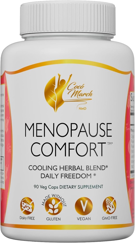 Cocó March N.M.D Menopause Komfort Rask lindring fra Flushing, Kjøle Herbal Blend - Smakfri, Glutenfri, Vegan, GMO Gratis, 90 Vegetar Caps