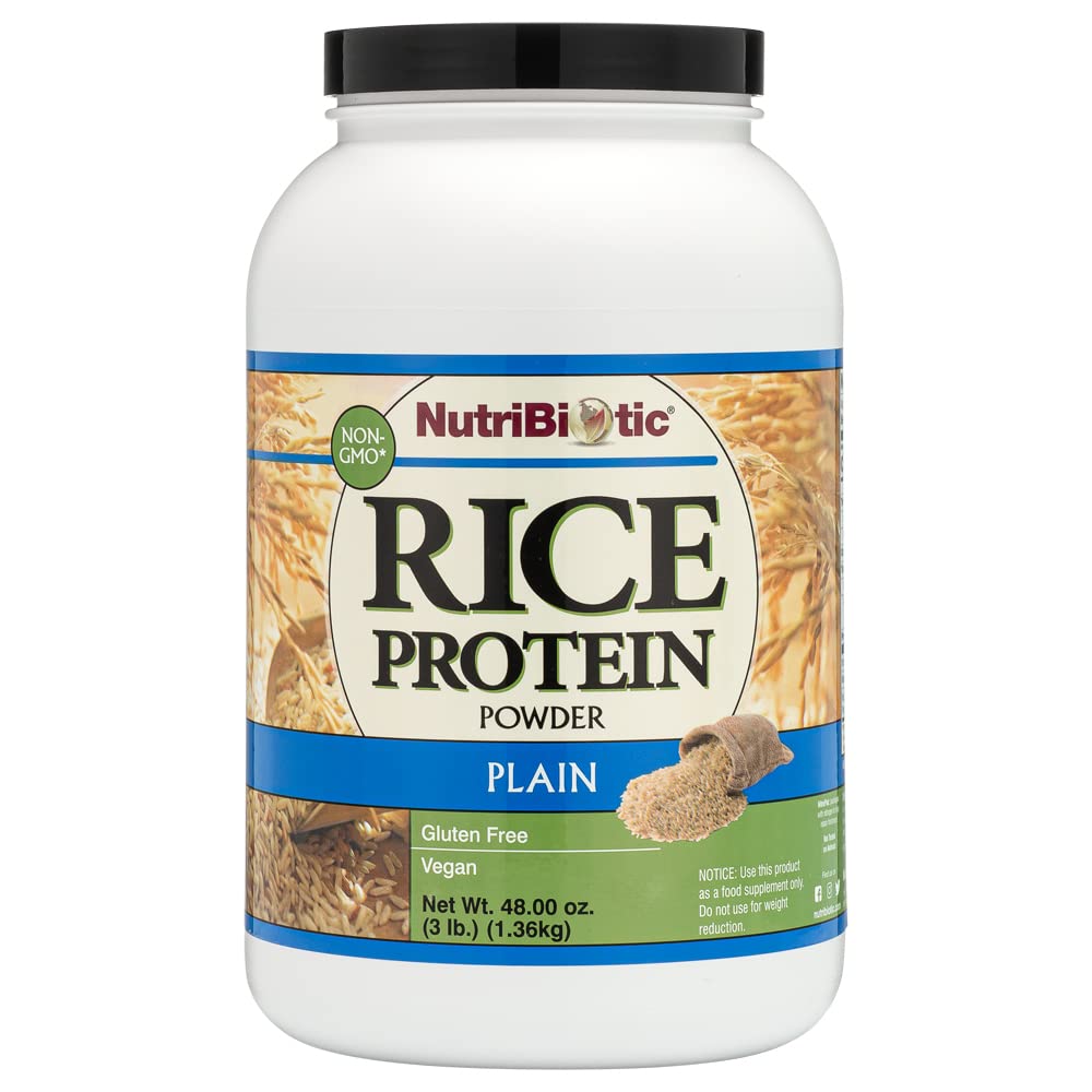 NutriBiotic Plain Rice Protein, 3 Lb (1,36kg) | Lav karbohydrat, Vegansk & Rå Proteinpulver | Vokset og prosessert uten kjemikalier, Gluten eller GMOs | Keto vennlig & lett å digest