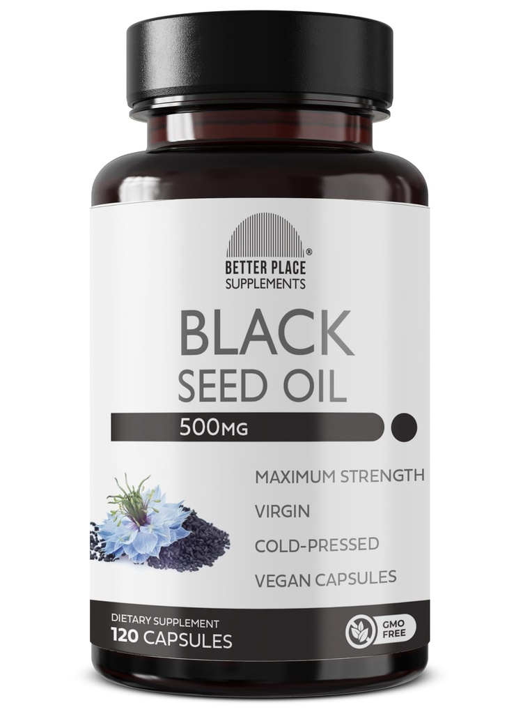 Svart Seed Oil Capsules | (Non-GMO & Vegan) Cold-Pressed Nigella Sativa Leverer ren svart Cumin Seed Oil | Super Antioksidant for Digestion, Joints, Hår & Hud | 500mg per Kapsel