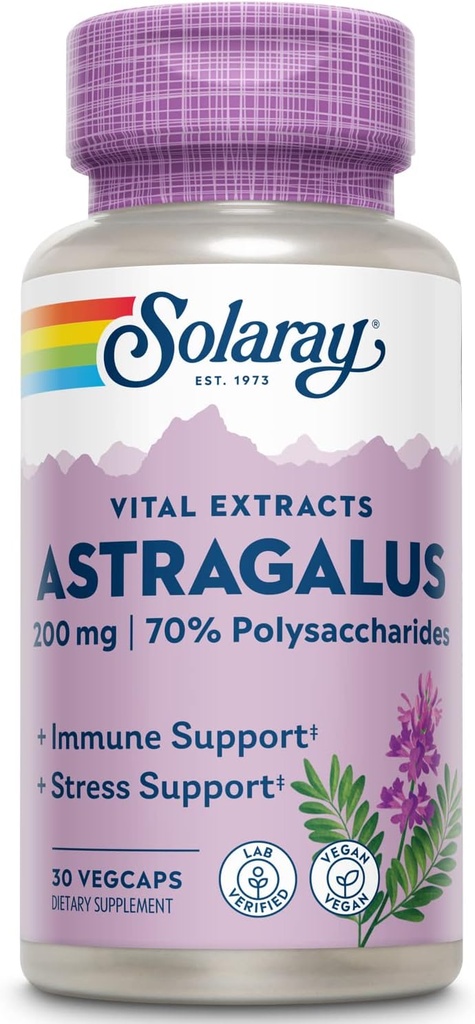 SOLARAY Astragalus Root Extract 200 mg | Adaptogen & Sunn Immune Function & Stress Support