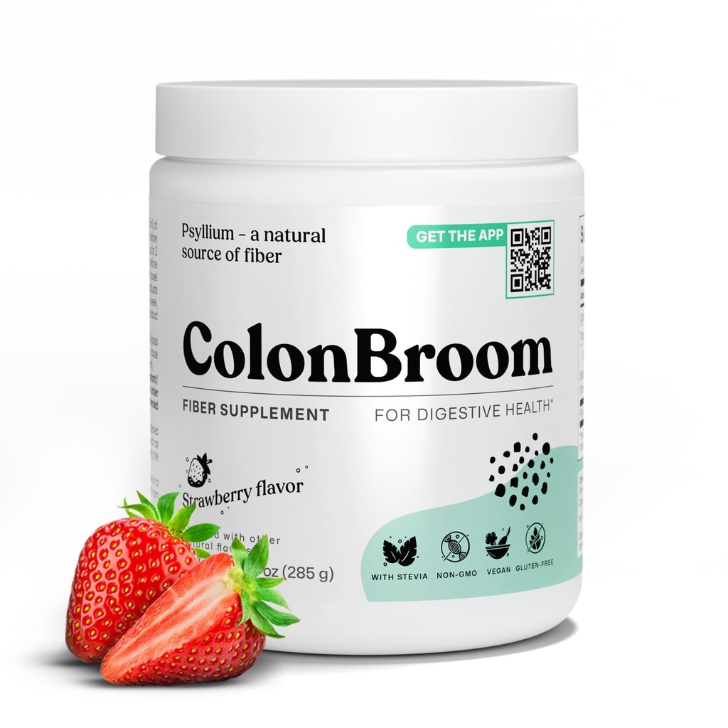 ColonBroom Psyllium Husk Powder (Strawberry) - Colon Cleanse for bloating Relief & Gut Helse - Colon Broom Fiber Powder Drink - Vegansk, Glutenfri, Ikke-GMO Fiber pulver Supplement, 50 Serveringer