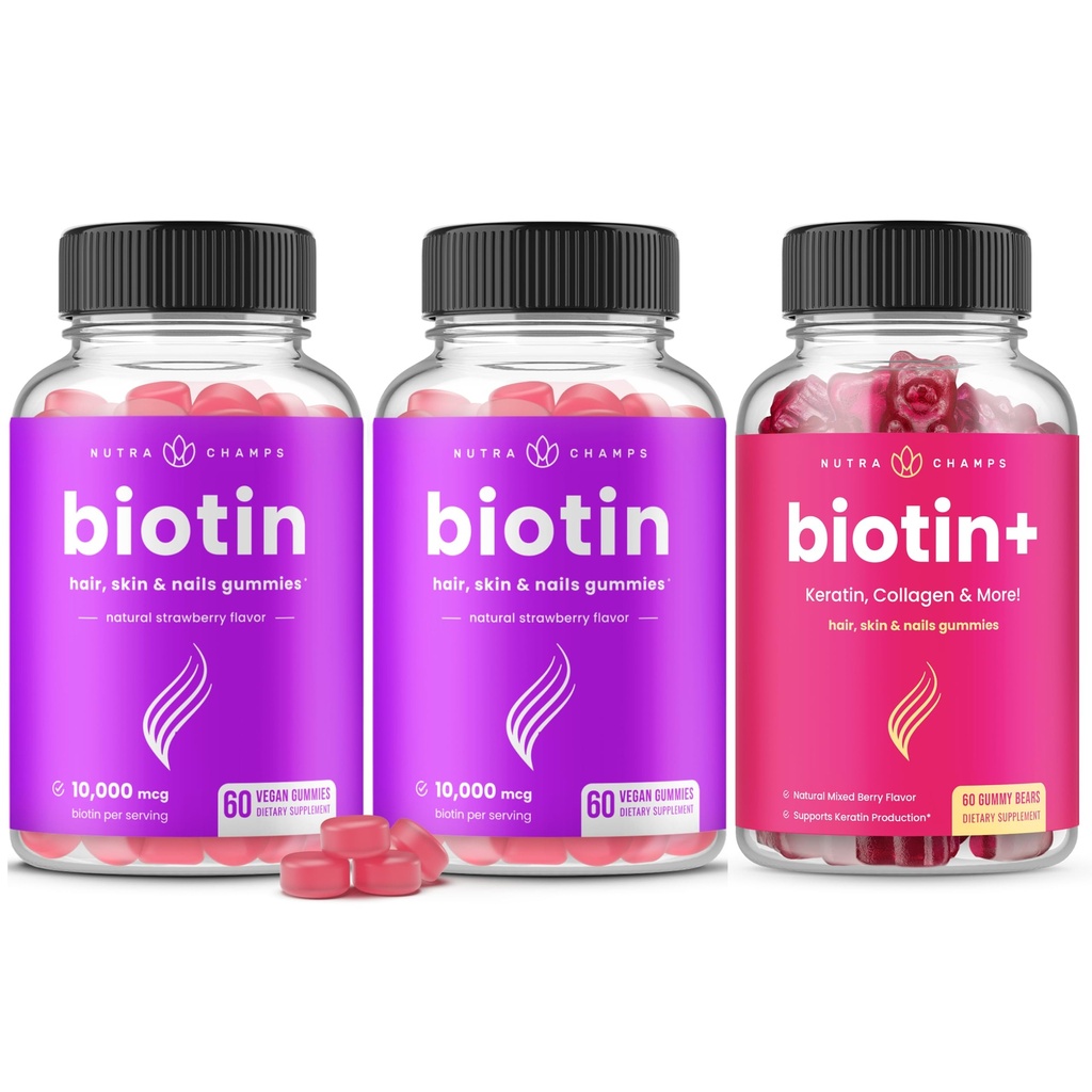 NutraChamps Complete Biotin Bundle for hår, hud og negler. 2 Pack Biotin & Biotin+