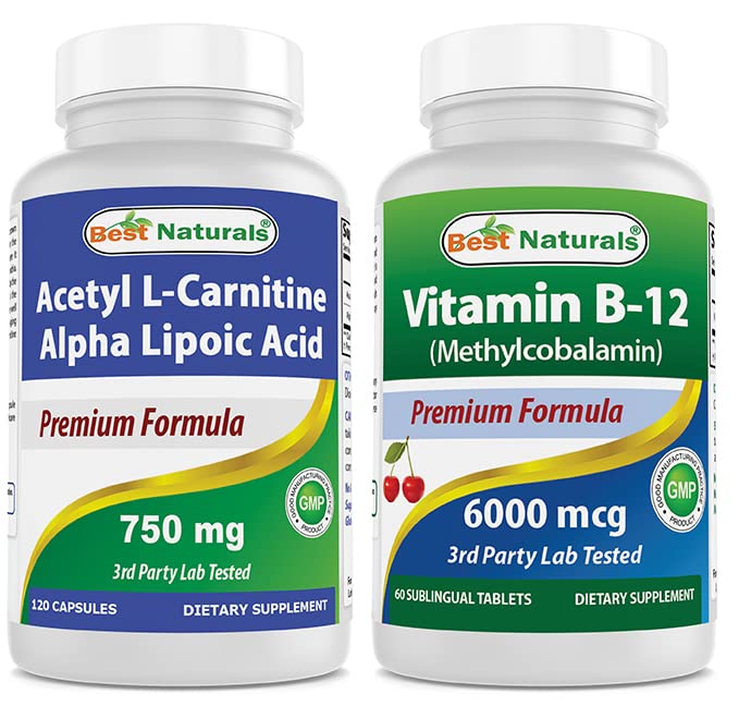Beste Naturals Acetyl L-karnitin og Alpha Lipoic Acid 750 mg og vitamin B-12 6000 mcg