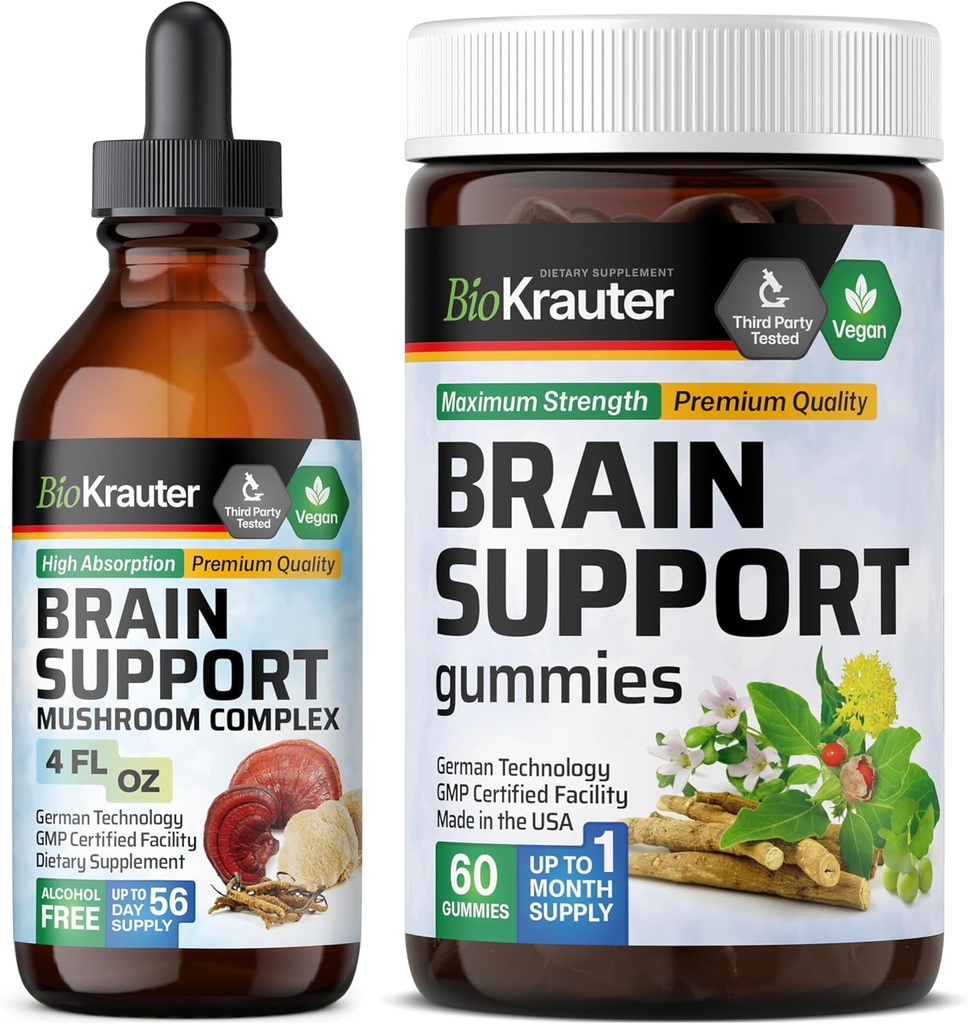 BIO KRAUTER Brain Support 60 Gummier & Brain Support Mushroom Tinkture 4 Fl. Oz.