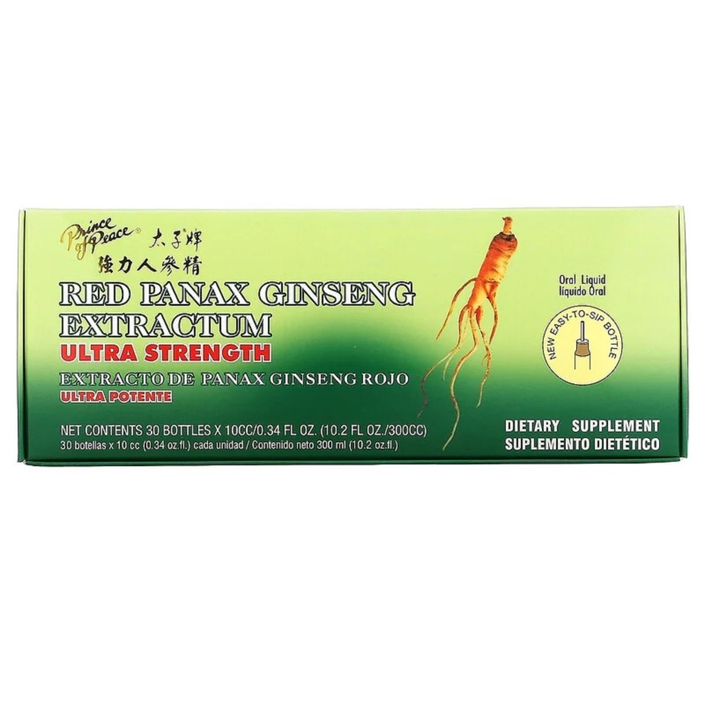 Prins av fred Rød Panax Ginseng Extractum Ultra Styrke, 0.34 fl. oz. Hver – Brain Boosting Supplement – Rød Panax Ginseng Shots – Support Energy, Mood, & Focus - 2 Pack - 20 flasker