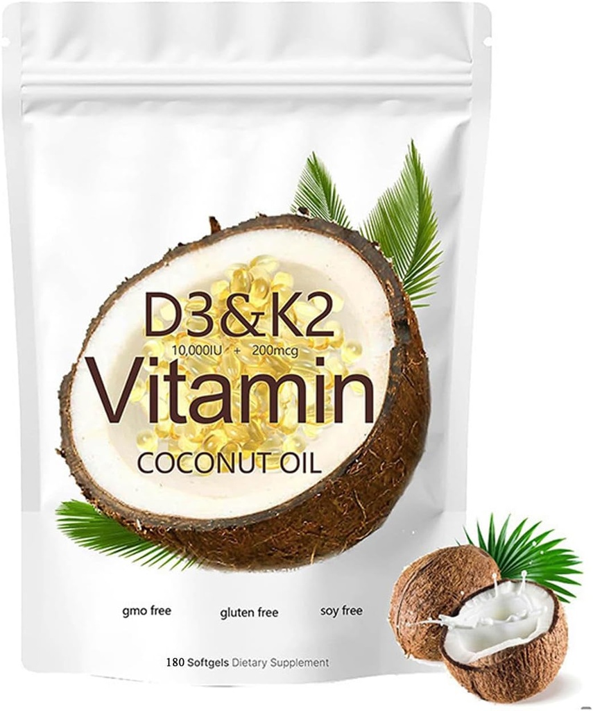 2-i-1 vitamin D3 K2 Supplement Softgel, 10000 IU VIT D3 + 200 MCG vitamin K2 (180 stk)