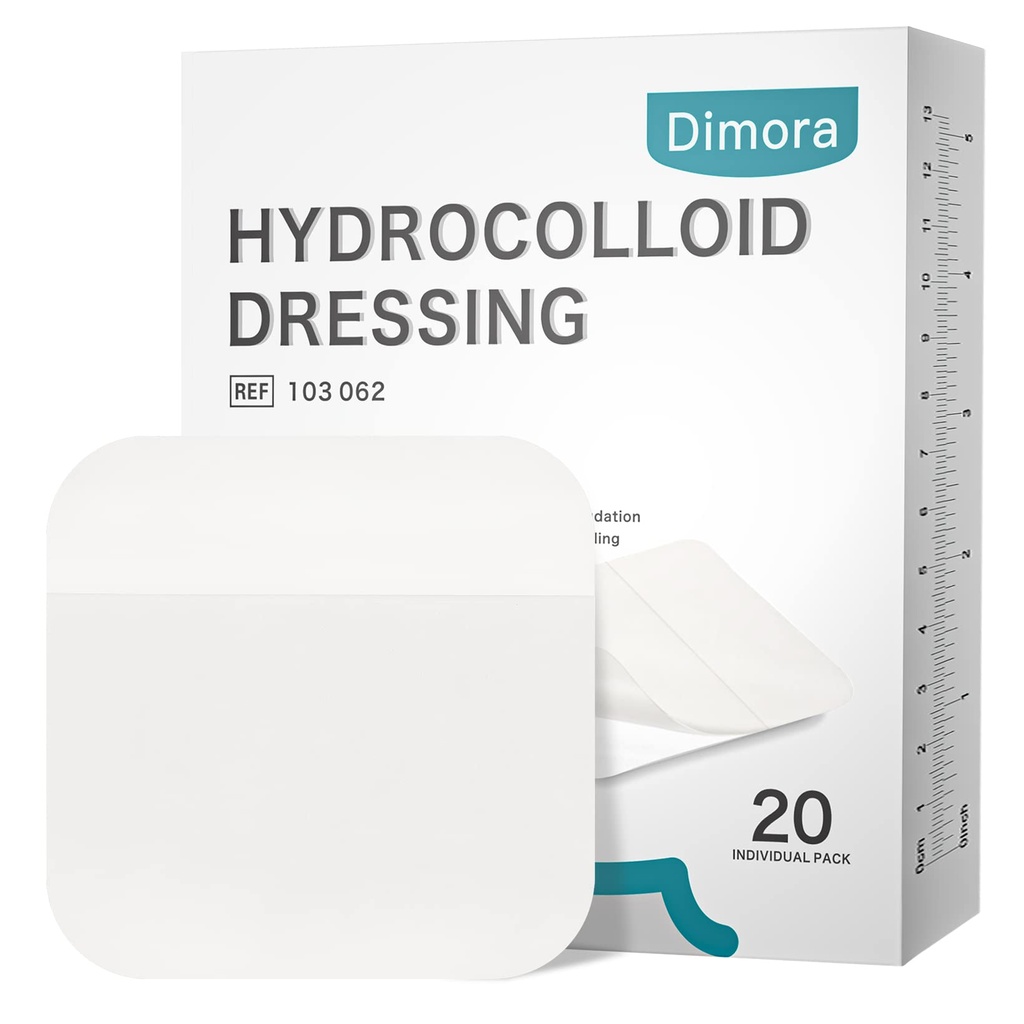 Dimora 20 Pack Hydrokolloid sårkjole, Ultra Thin 4" x 4" Store plastbånd med selvklebende