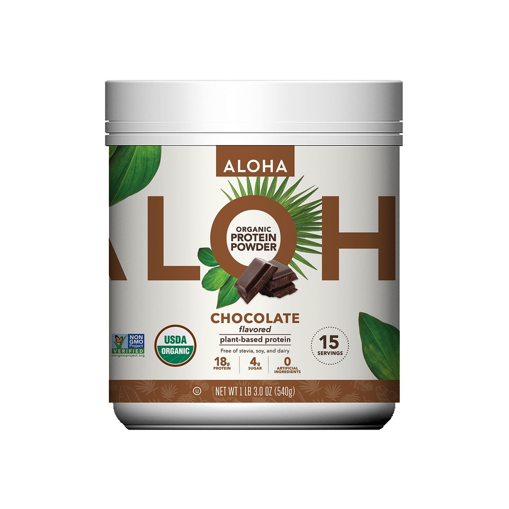 ALOHA Organic Plant Basert Protein pulver, Stevia Gratis, Sjokolade, 19,6 oz, 15 Serveringer