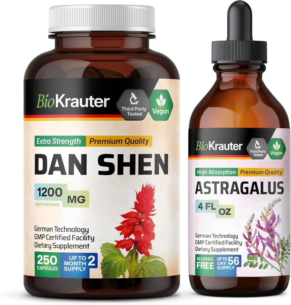 BIO KRAUTER Dan Shen 250 Kapsler & Astragalus Tinktur 4 fl. Oz.