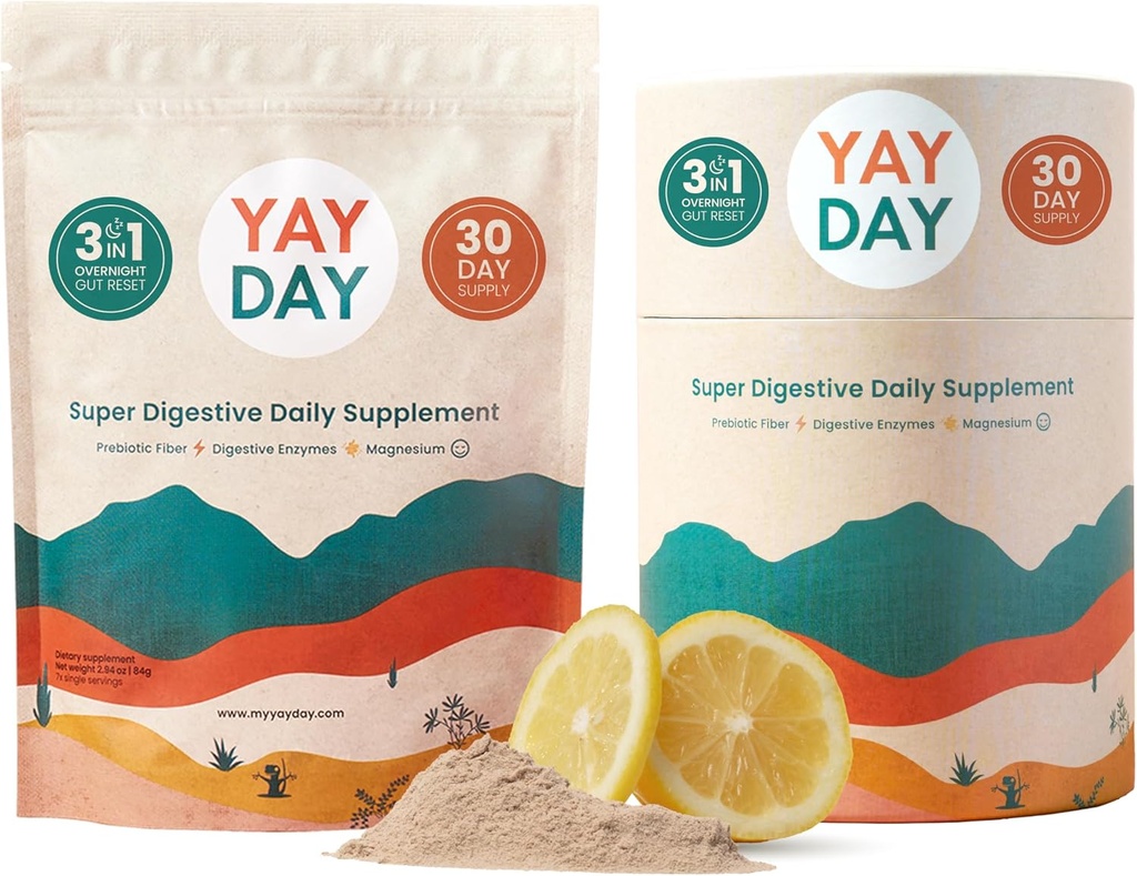 Digestive enzymer Prebiotiske Fiber Supplement pulver Bundle - Daglig Gut Helse + Magnesium pulver for dyp søvn, regelmessighet, Bloating & Citrus Relief - Citrus (37 Serveringer)