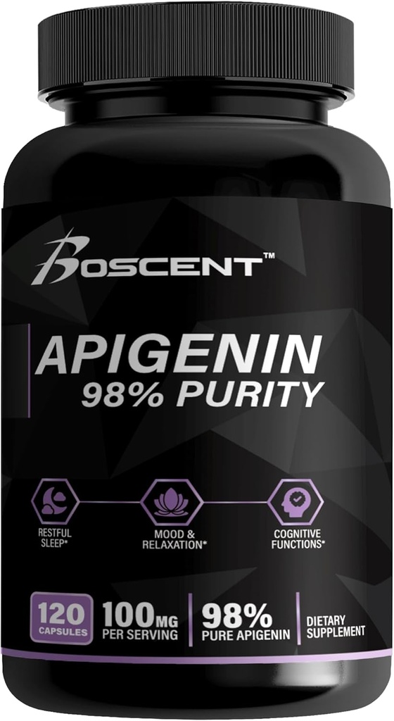 Apigenin Supplement 100 mg fra Kamille Ekstrakt 120 greve - 98% renhet - Apigenin Supplement for søvn, Mood, Kognisjon, Prostata helse - Utmerket søvnhjelp, ikke-GMO, Ingen fyllstoffer - 4-måneders Supply