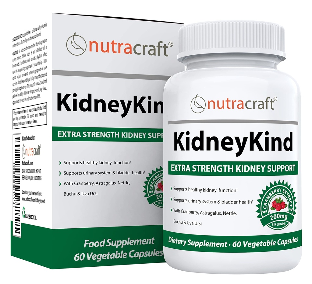 Nutracraft NyreKind #1 Njurestøtte og Detox Supplement |Nurne Cleanse for Blader & Urinere Helse | Buchu, Juniper, Uva Ursi, Cranberry, Nettle Leaf & Mer | 60 Vege Kapsler