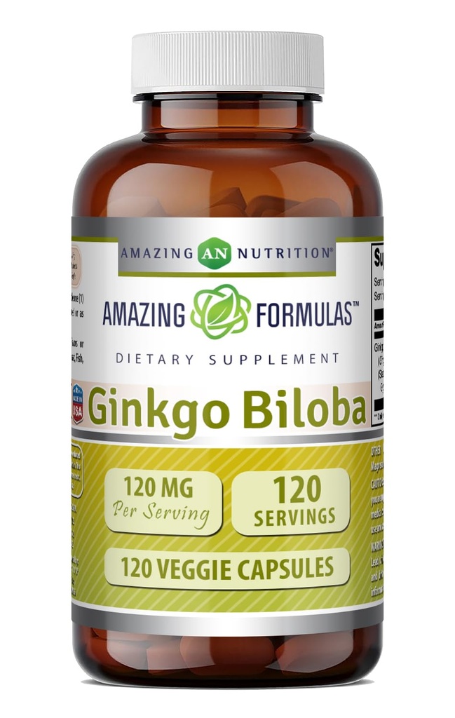 Amazing Formler Ginkgo Biloba 120 Mg Supplement 120 Kapsler | Standardisert til å inneholde 24% Ginkgo Flavon Glycosider | Ikke-GMO | Glutenfri |