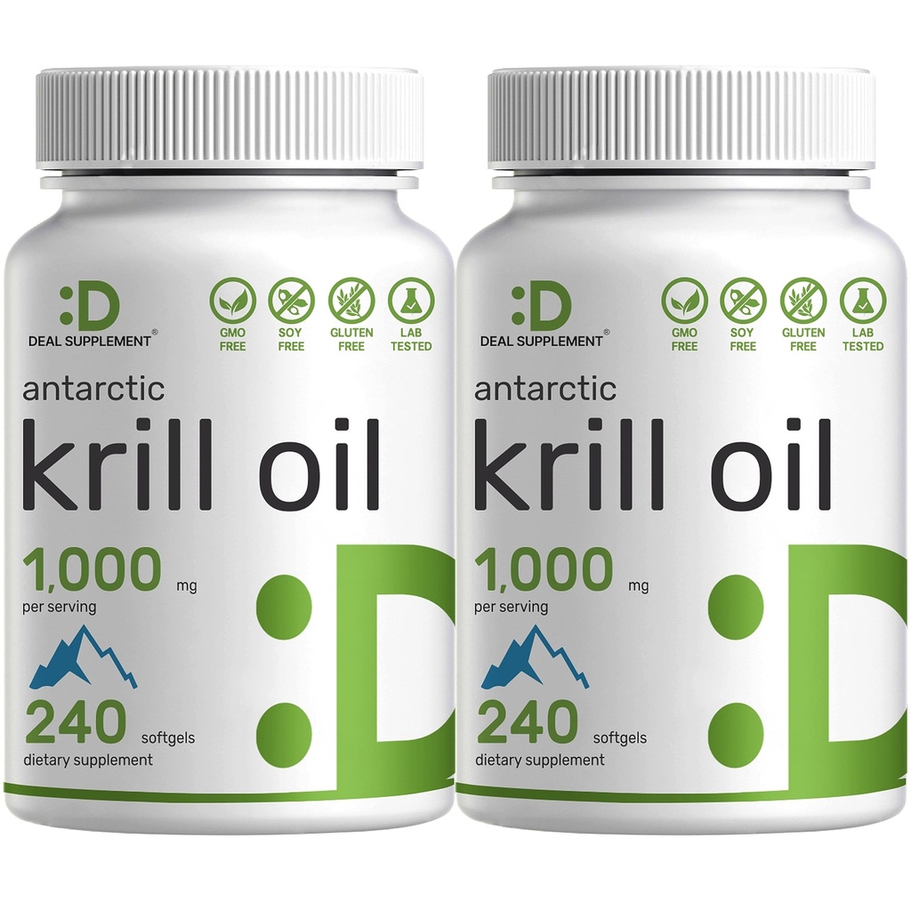 DEAL SupplyMENT 2 Pack Antarctic Krill Oil, 1000mg Per Serving, 480 Softgels – Merkurfri, ingen fiskeaktig smak – rik på Omega-3s, EPA, DHA, Astaxanthin, & Fosfolipider – Ikke-GMO, Ingen Gluten
