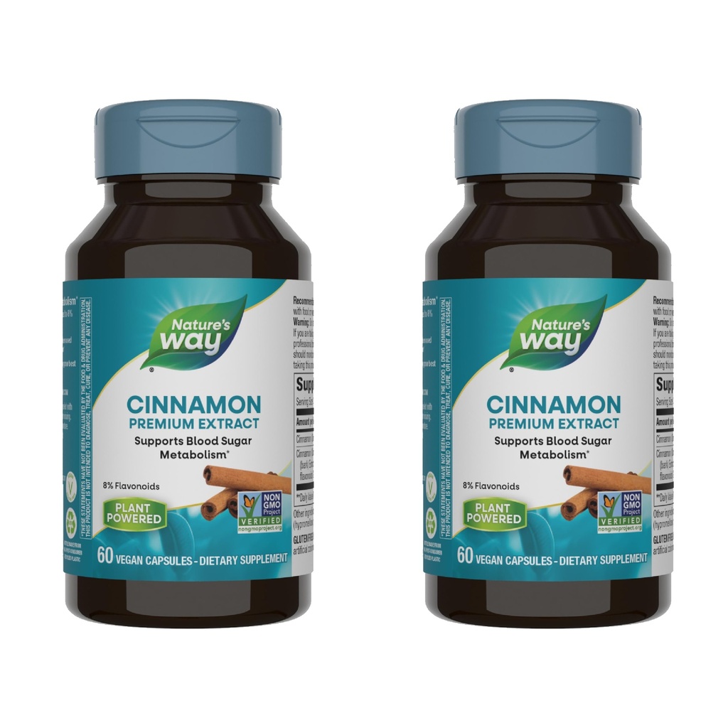 Naturens måte Premium Extract kanel Standardisert til 8% Flavonoids 60 Vcaps (pakke på 2)