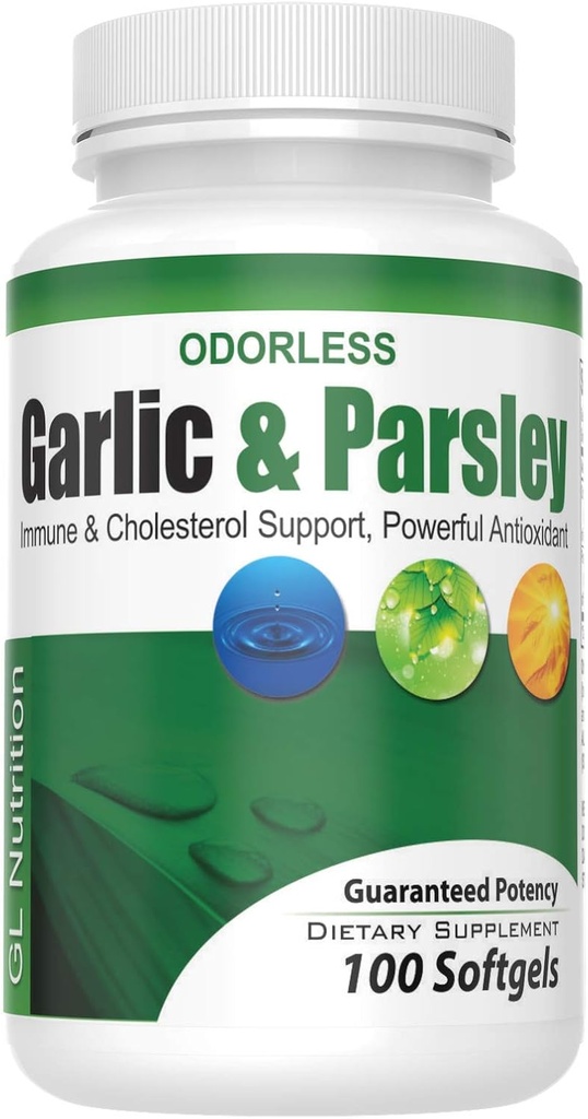 Odorless hvitløk og persille softgels av GL Nutrition ® Alt-Naturlig Detox som øker immunisme og metabolisme, støtter hjerte helse og kolesterol nivåer 100:1 ekstrakt ® 100 greve