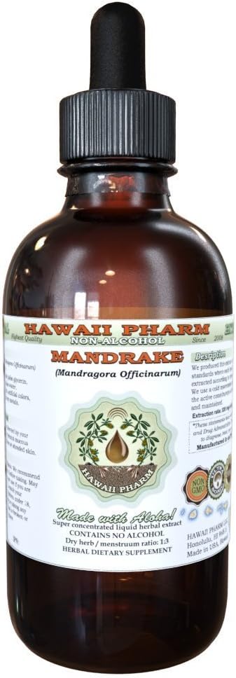 Hawaii Pharm Mandrake alkoholfri flytende ekstrakt, Mandrake (Mandragora Officinarum) tørket rot glyceritt naturlige urtetilskudd, USA 2 oz