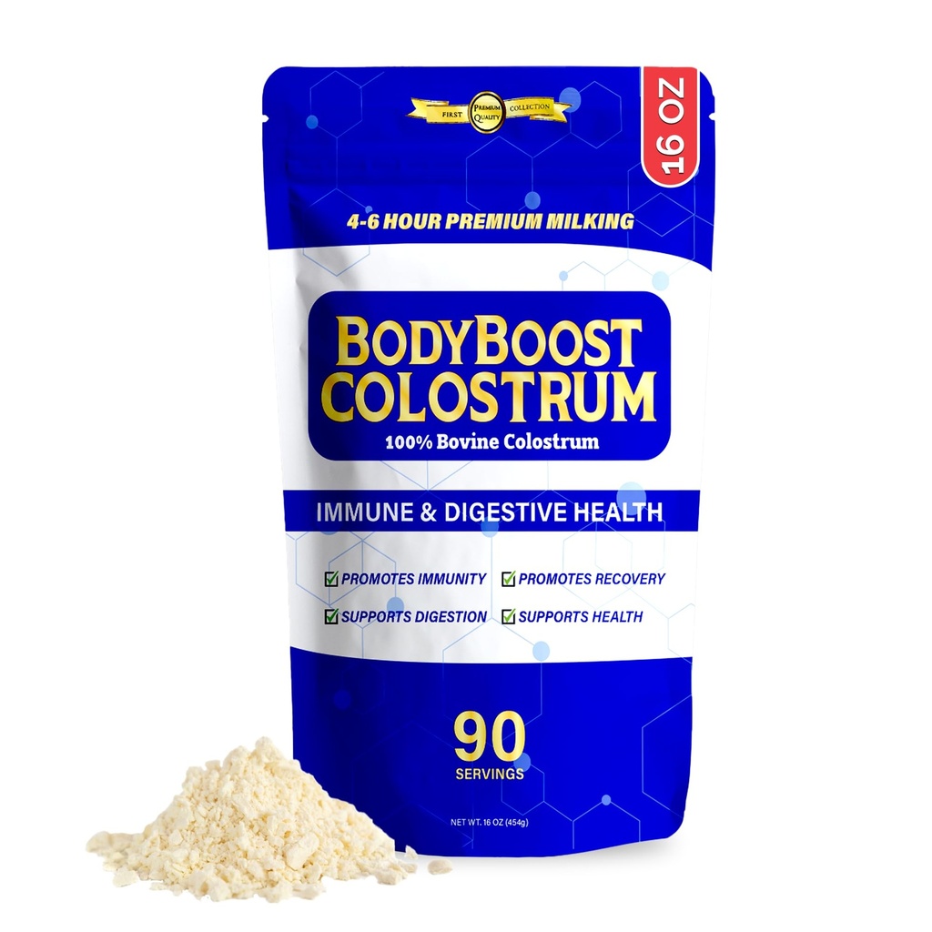 BodyBoost Premium Colostrum Hele, 100% Bovine Colostrum pulver, Immun Booster Supplement med immunglobulin & Lactoferrin, Grass Fed Colostrum pulver, Gut helse, Diverse Inntak,16 oz