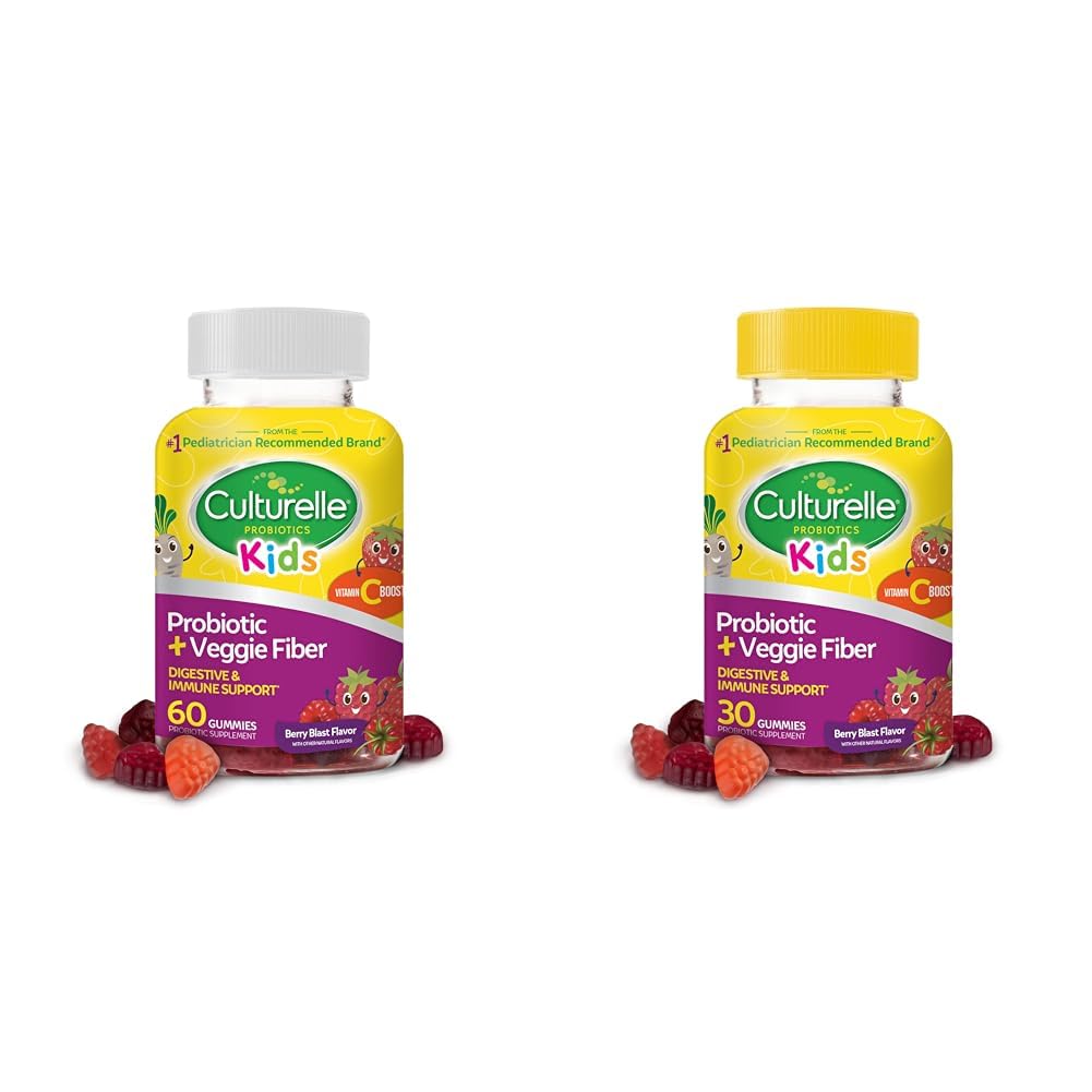 Culturelle Kids Daily Probiotic + Veggie Fiber Gummies (60 & 30 greve) - Berry Flavor, Digestive & Immune Health Support