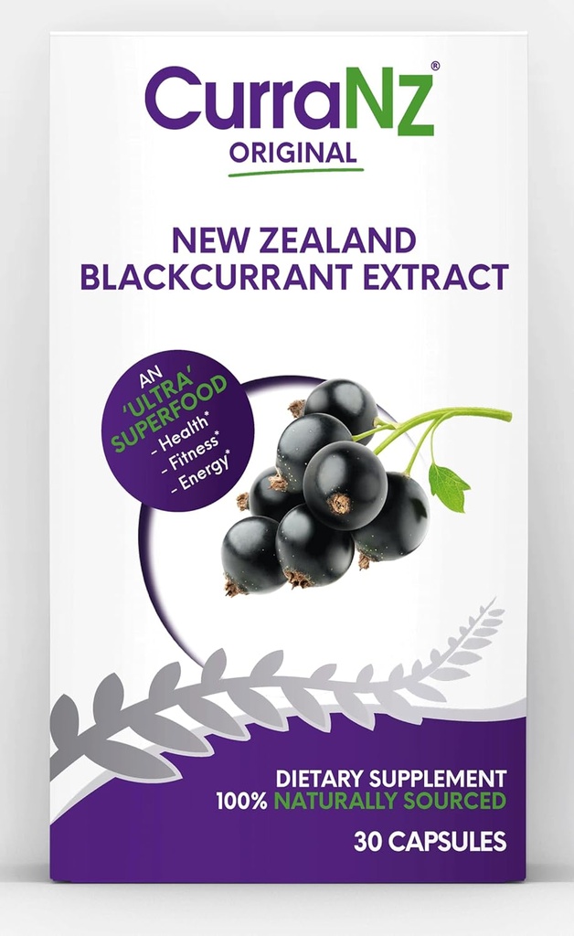 CURRANZ New Zealand Blackcurrant Extract Sport Ernæring Kapsler | Muskelgjenoppretting | Utholdenhetsytelse | Pre eller Post Trening Supplement | Vegan & Koffein Gratis (30 Kapsler)