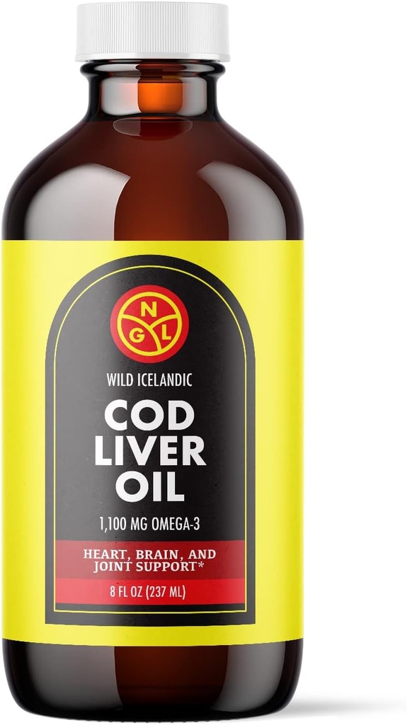 NGL Pure Cod Liver Oil - Wild islandsk - 1,100 mg Omega-3 + Naturlig vitamin A & D - hjerte og hjerne helse, felles støtte 8 Fl Oz