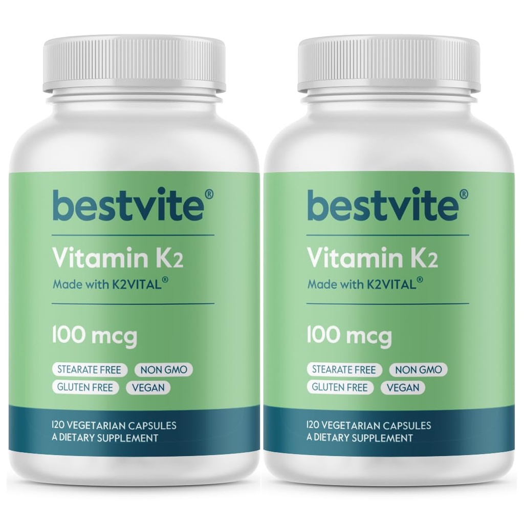 BESTVITE vitamin K2 100 mg som MK-7 (240 vegetariske kapsler(120x2) - Ingen stearates - Vegan - Ikke GMO - Glutenfri