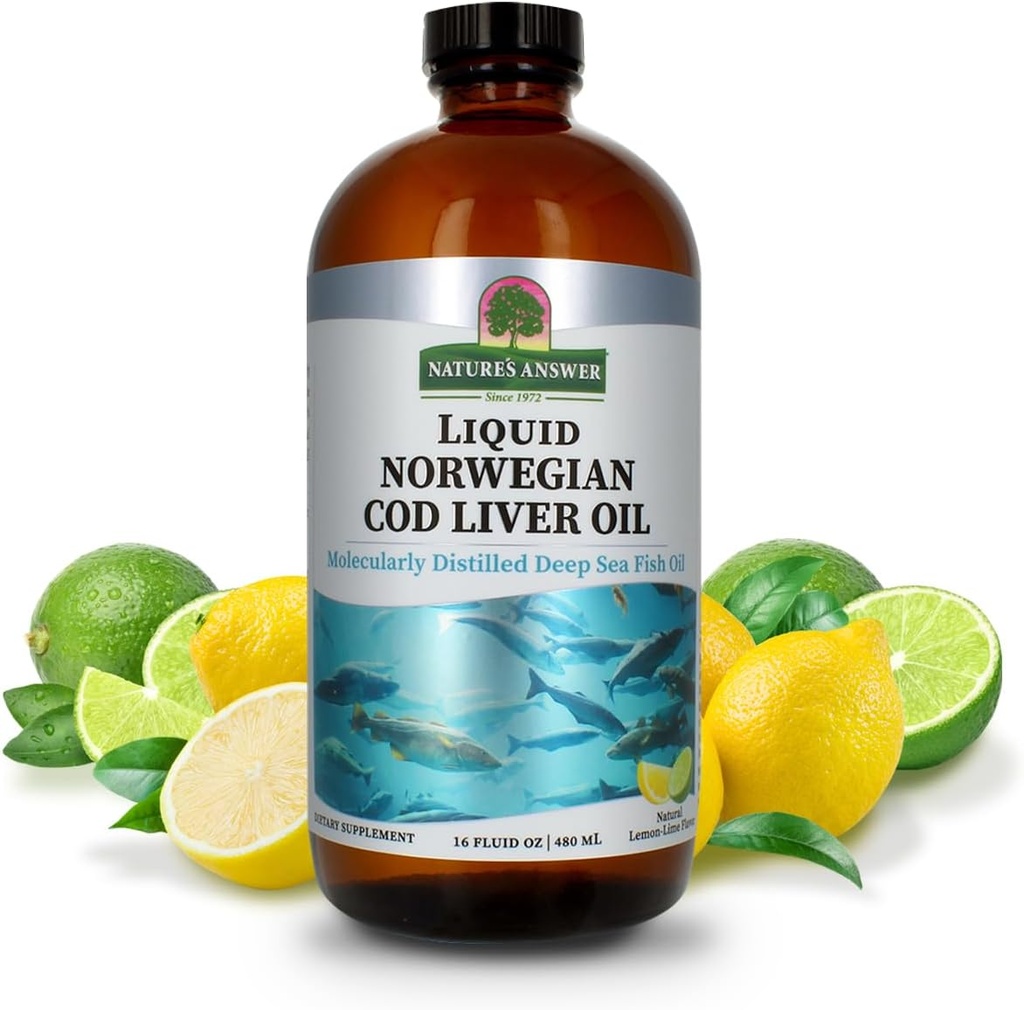 Naturens svar Cod Liver Oil Liquid Supplement, 16-Fluid Ounces | Fremmer en sunn hjerte og hjerne | Kognitiv og kardiovaskulær støtte | Great Tasting (Pack of 2)