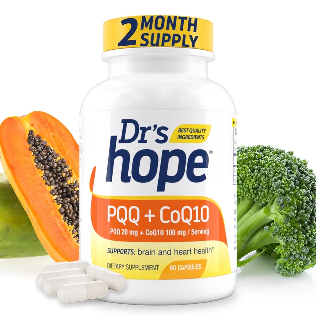 PQQ CoQ10 - PQQ 20mg med CoQ10 100mg, PQQ Supplement med coenzym Q10 Supplement støtter hjernens helse, 60 Veggie Caps - 1 kapsel per servering