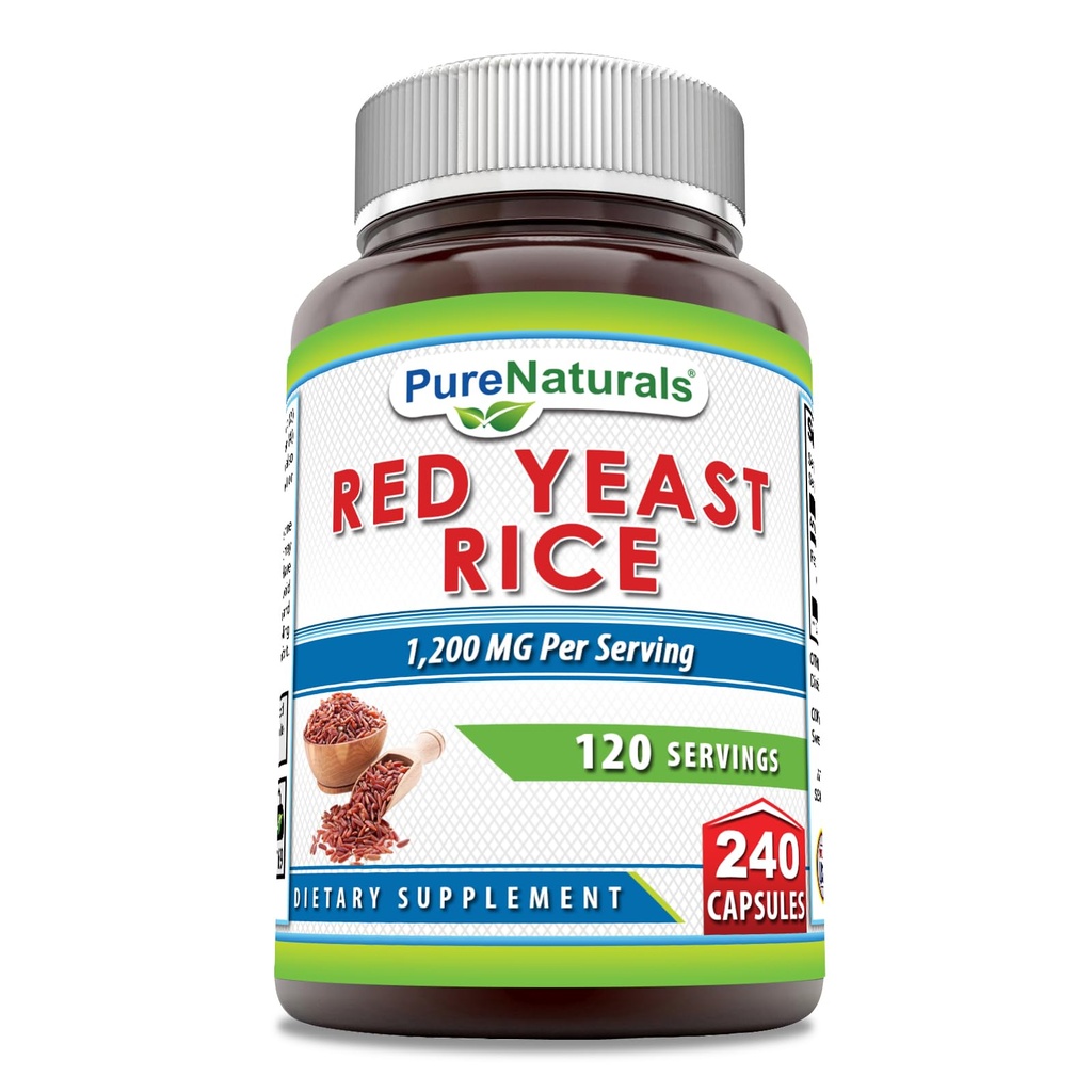 Pure Naturals Red Yeast Rice 1200 Mg per servering, 240 Kapsler Supplement | Ikke-GMO | Glutenfri | Laget i USA