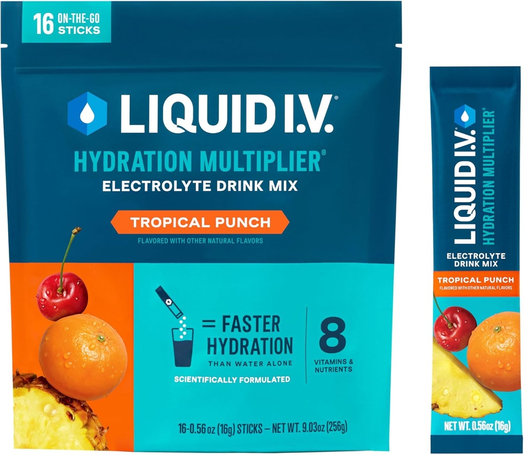 Væske I.V.® Hydration Multiplier® - Tropisk Punch - Hydration Powder Packets | Elektrolytt pulverdrikk Blande | Bekvemmelige single-Serving Sticks