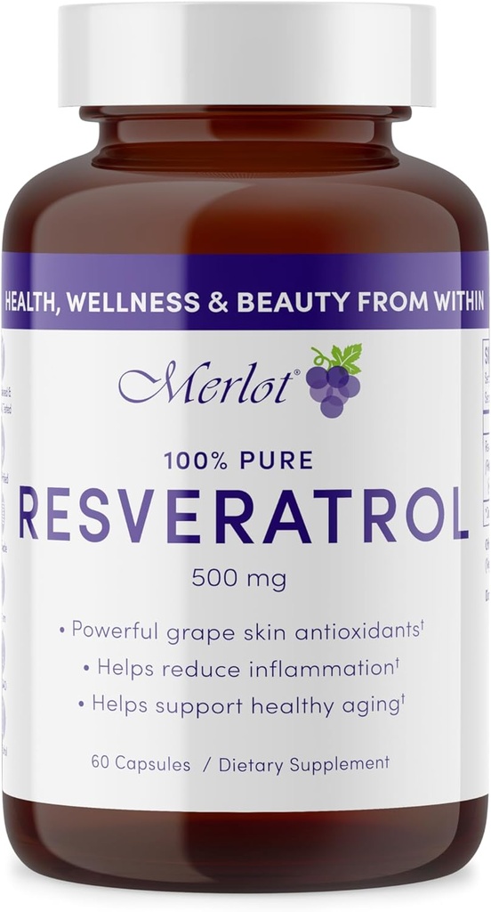 Merlot Resveratrol 500mg kapsler - 60 greve - Skjønnhet Innenfor antiAging Supplement Ikke GMO Glutenfri laget i Norge