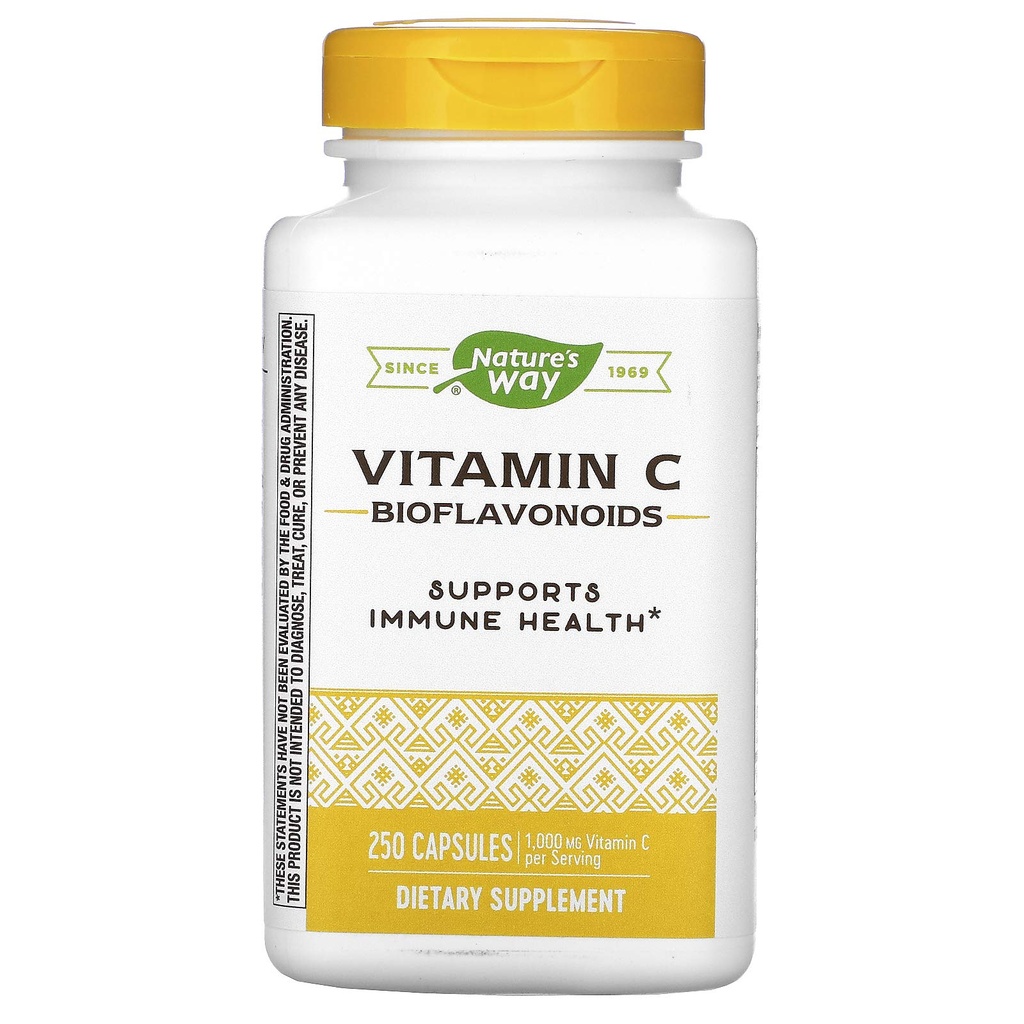 Naturens måte vitamin C med bioflavonoider, immunstøtte*, høy potens vitamin C per 2-kapsel servering, fremmer kollagen*, 1000 mg per 2-kapsel servering, 250 kapsler (pakke May Vary)