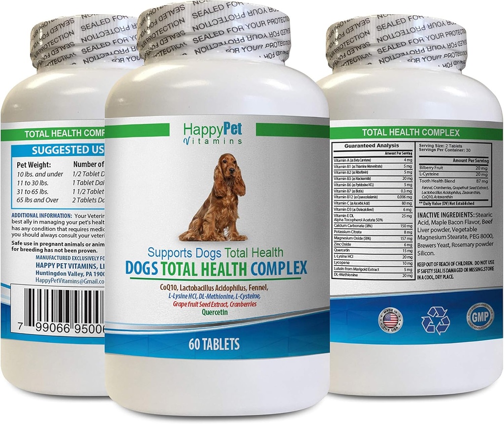 Hunde Sunn Coat Supplement - Hunder Total Helse Complex - Naturlig - Beste Hår Coat Immune Øye tenner UTI helse - quercetin for hunder - 1 flaske (60 behandlinger)
