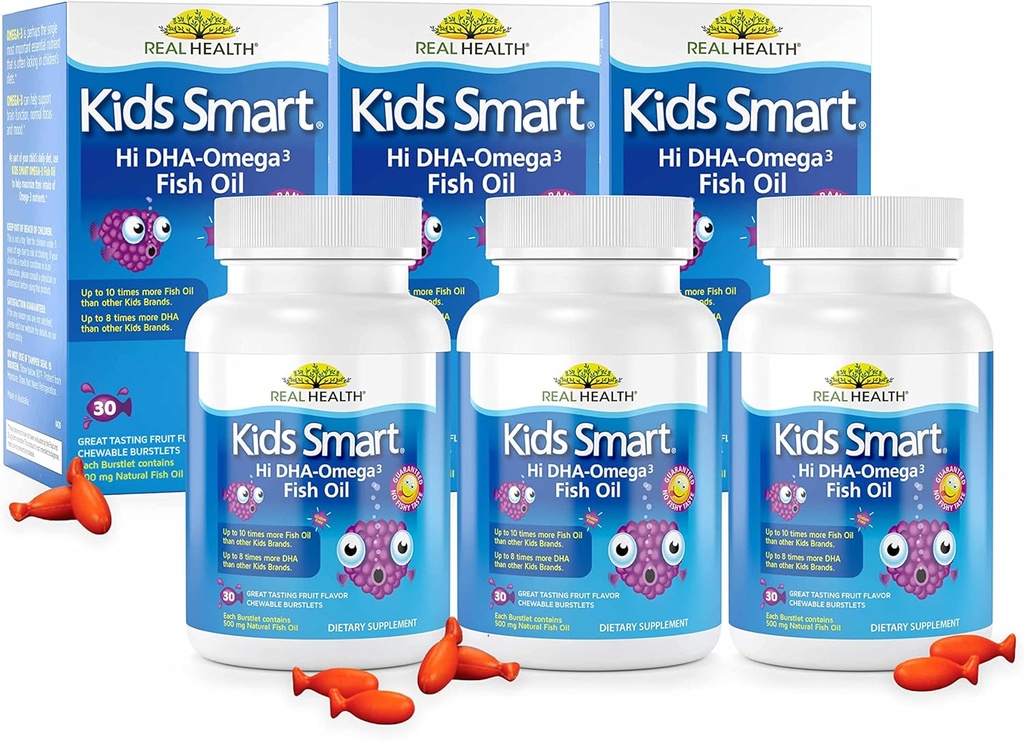 Real Helse Bioglan Kids Smart Omega 3 Fiskeolje, 30 Chewable Burstlets (pakke med 3)