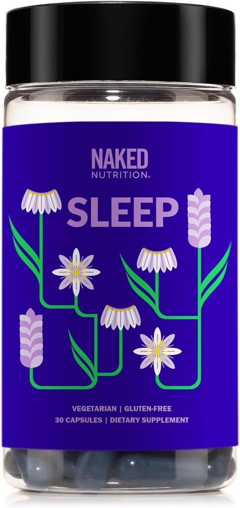 Naken søvn - GABA L Theanine Natural Sleep Aid - Lemon Balm, Lavender og Melatonin for forbedret avslapning og søvnkvalitet - Glutenfri og vegetarisk - 30 kapsler